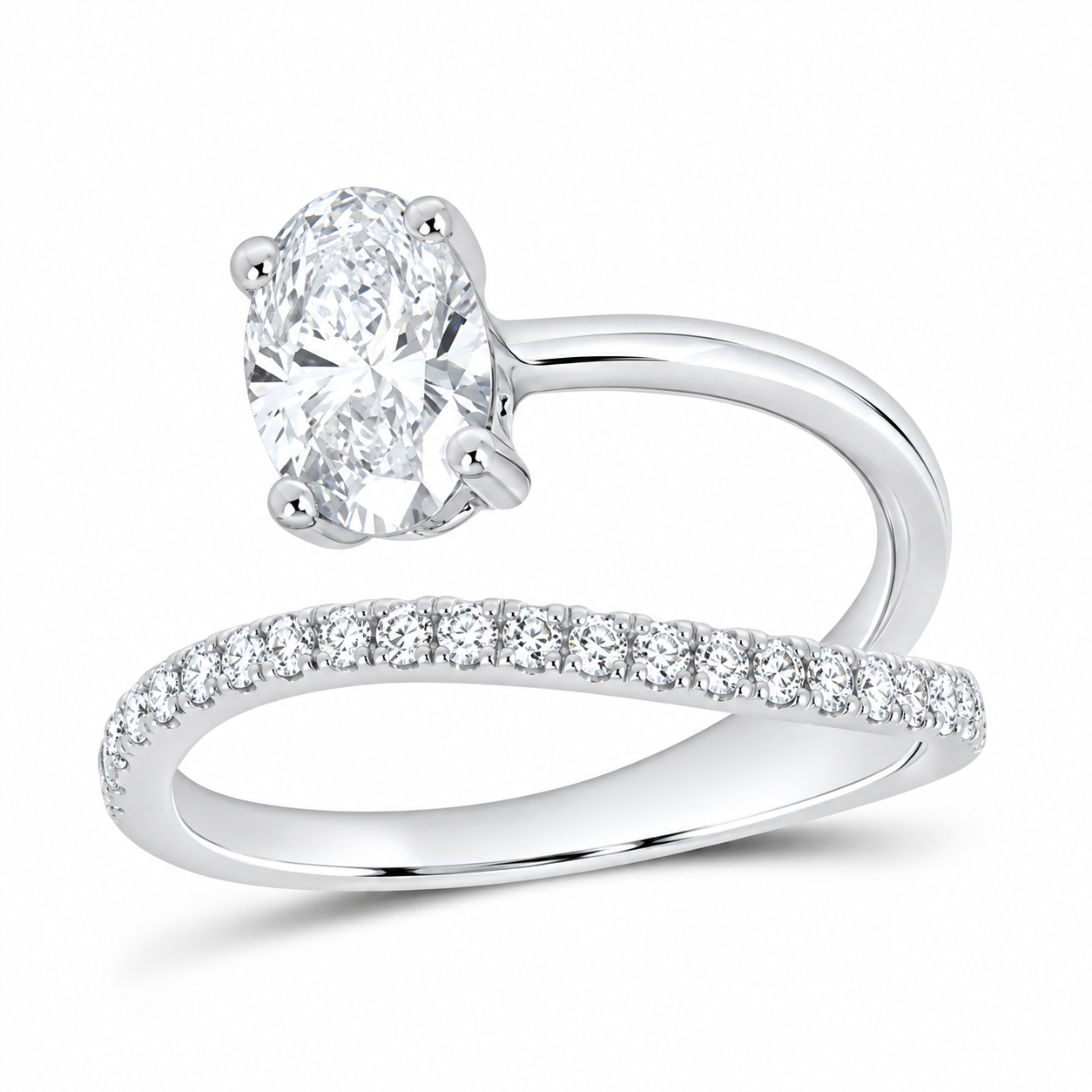 14K White Gold 1 1/5 CTW Lab-Grown Diamond Oval Engagement Ring, photo 1