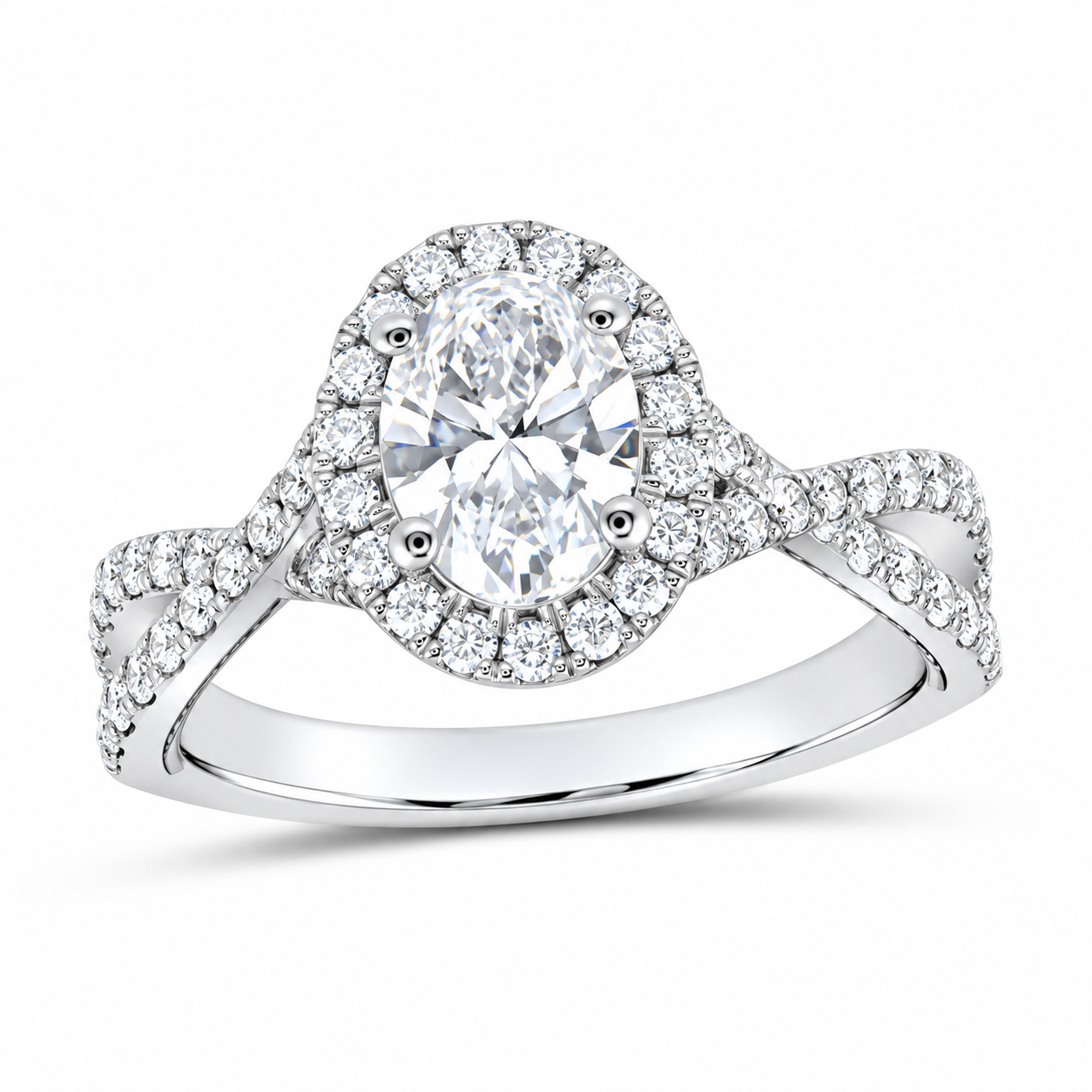 14K White Gold 1 5/8 CTW Lab-Grown Diamond Oval Engagement Ring, photo 1