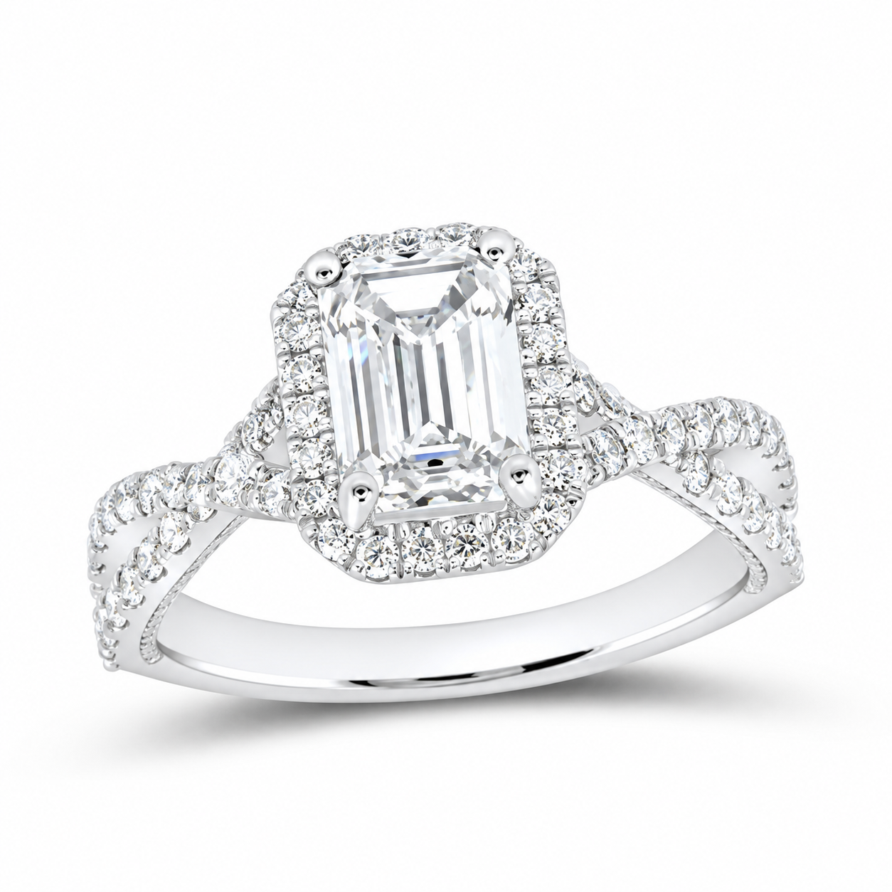 14K White Gold 2 CTW Lab-Grown Diamond Emerald Engagement Ring, photo 1