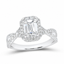 14K White Gold 2 CTW Lab-Grown Diamond Emerald Engagement Ring, photo 1