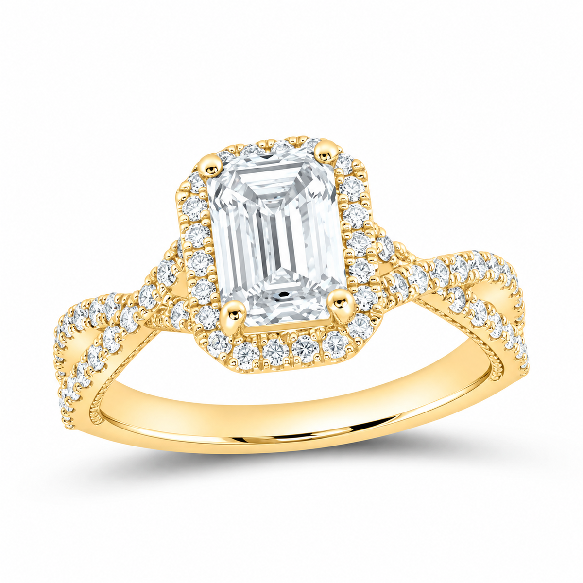14K Yellow Gold 2 CTW Lab-Grown Diamond Emerald Engagement Ring, photo 1
