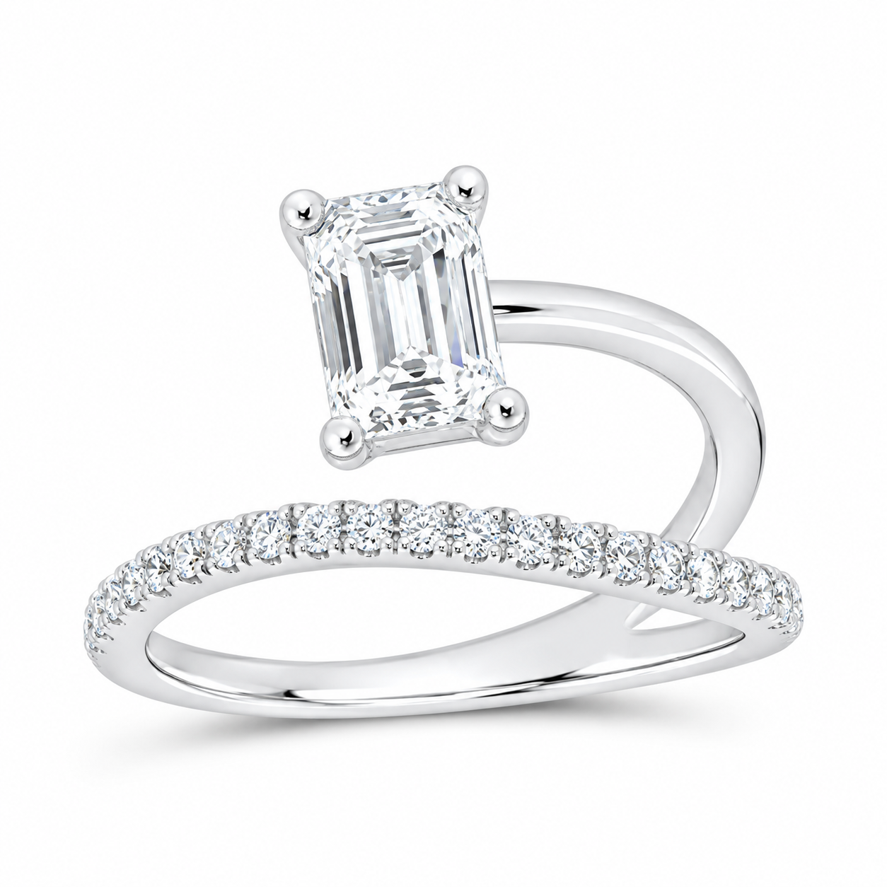 14K White Gold 1 1/4 CTW Lab-Grown Diamond Emerald Engagement Ring, photo 1