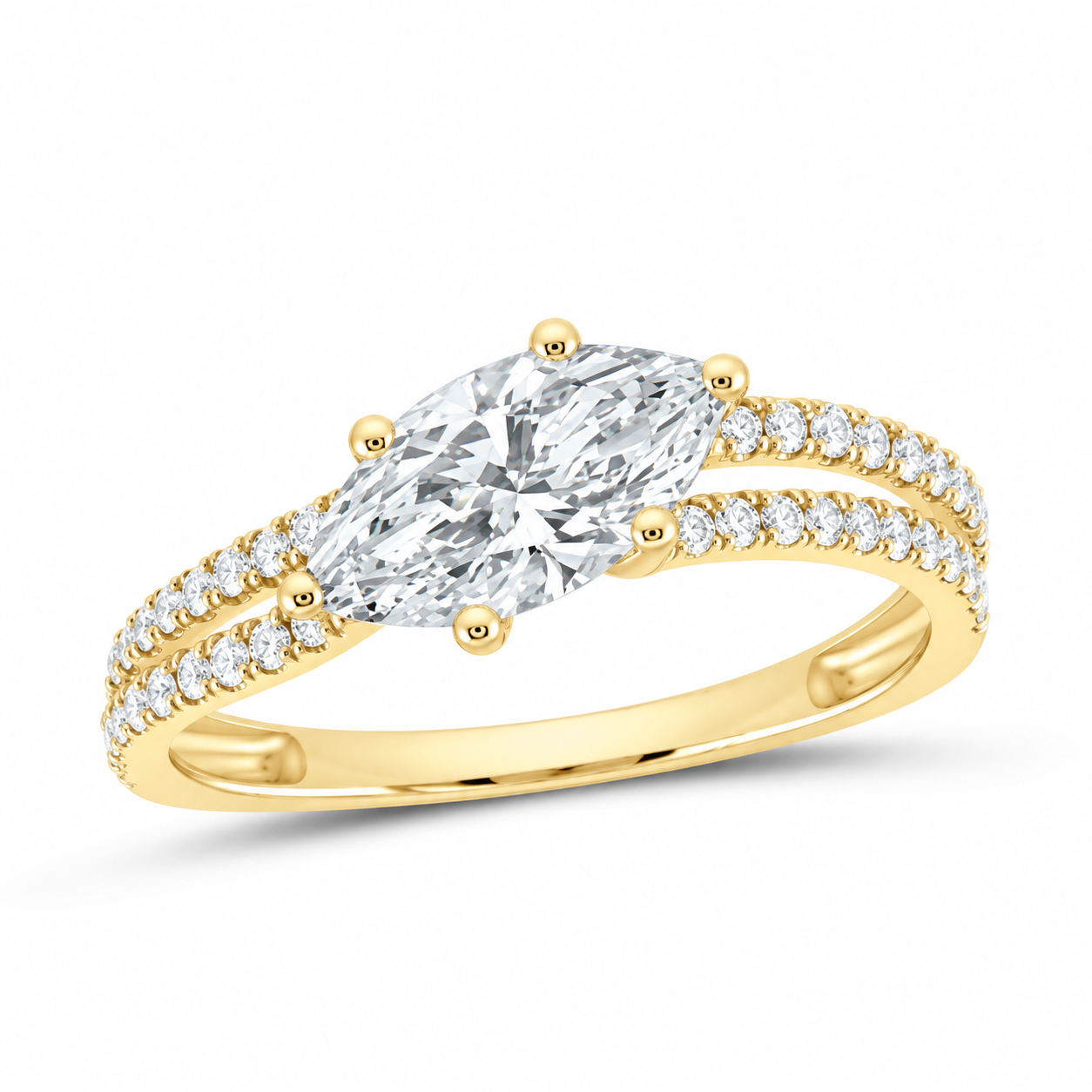 14K Yellow Gold 1 1/3 CTW Lab-Grown Diamond Marquise Engagement Ring, photo 1