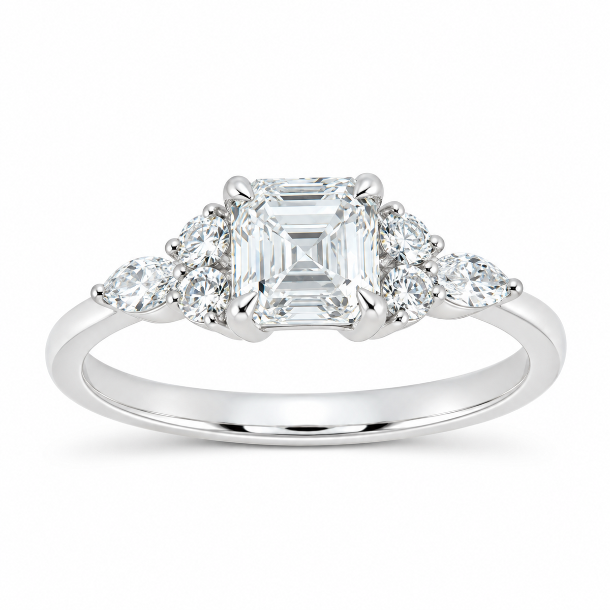 14K White Gold 1 1/3 CTW Lab-Grown Diamond Asscher Engagement Ring, photo 1