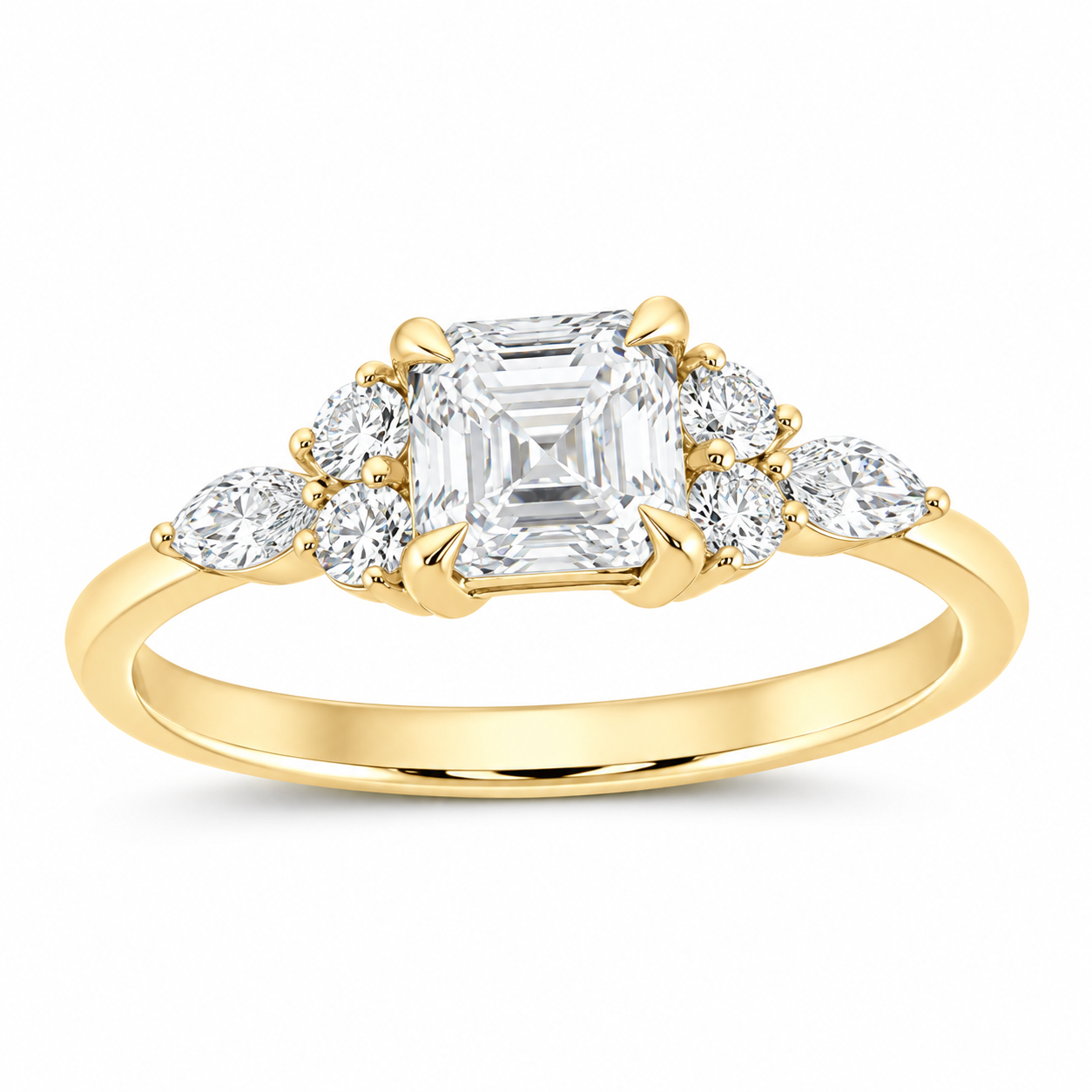 14K Yellow Gold 1 1/3 CTW Lab-Grown Diamond Asscher Engagement Ring, photo 1