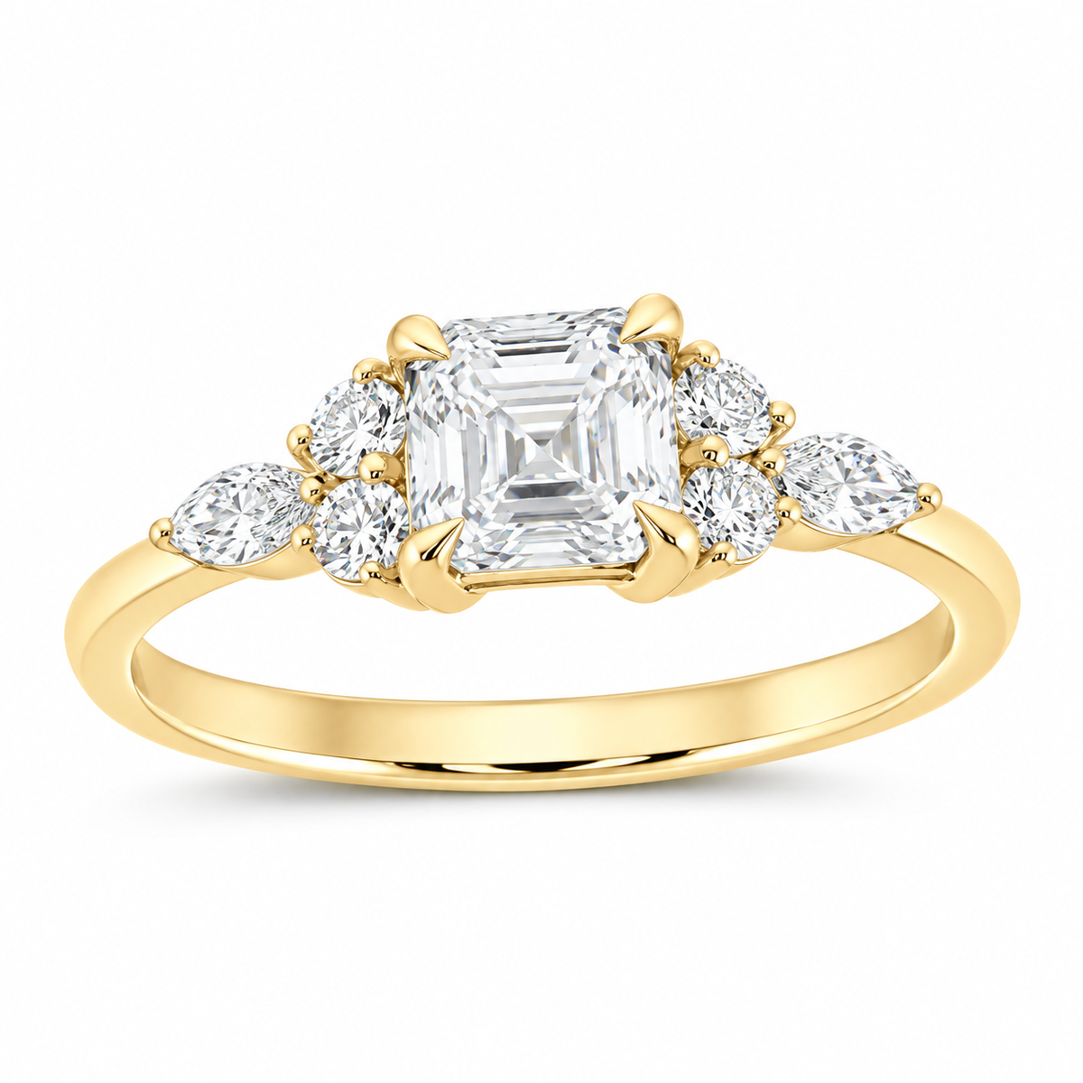 14K Yellow Gold 1 1/3 CTW Lab-Grown Diamond Asscher Engagement Ring, photo 1
