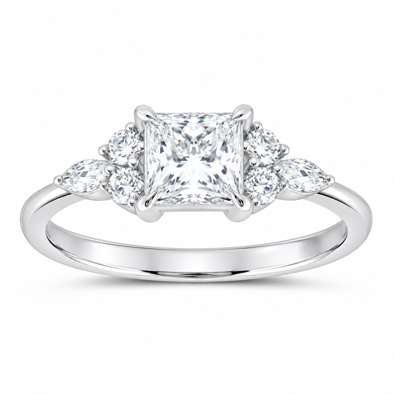 14K White Gold 1 1/3 CTW Lab-Grown Diamond Princess Engagement Ring, photo 1