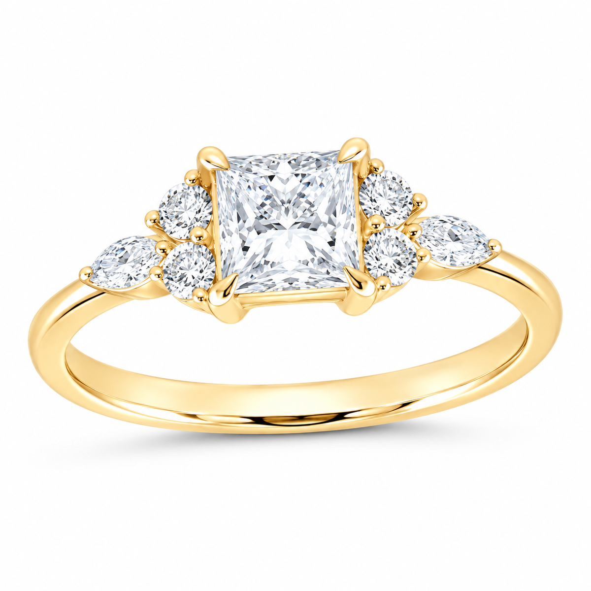 14K Yellow Gold 1 1/3 CTW Lab-Grown Diamond Princess Engagement Ring, photo 1