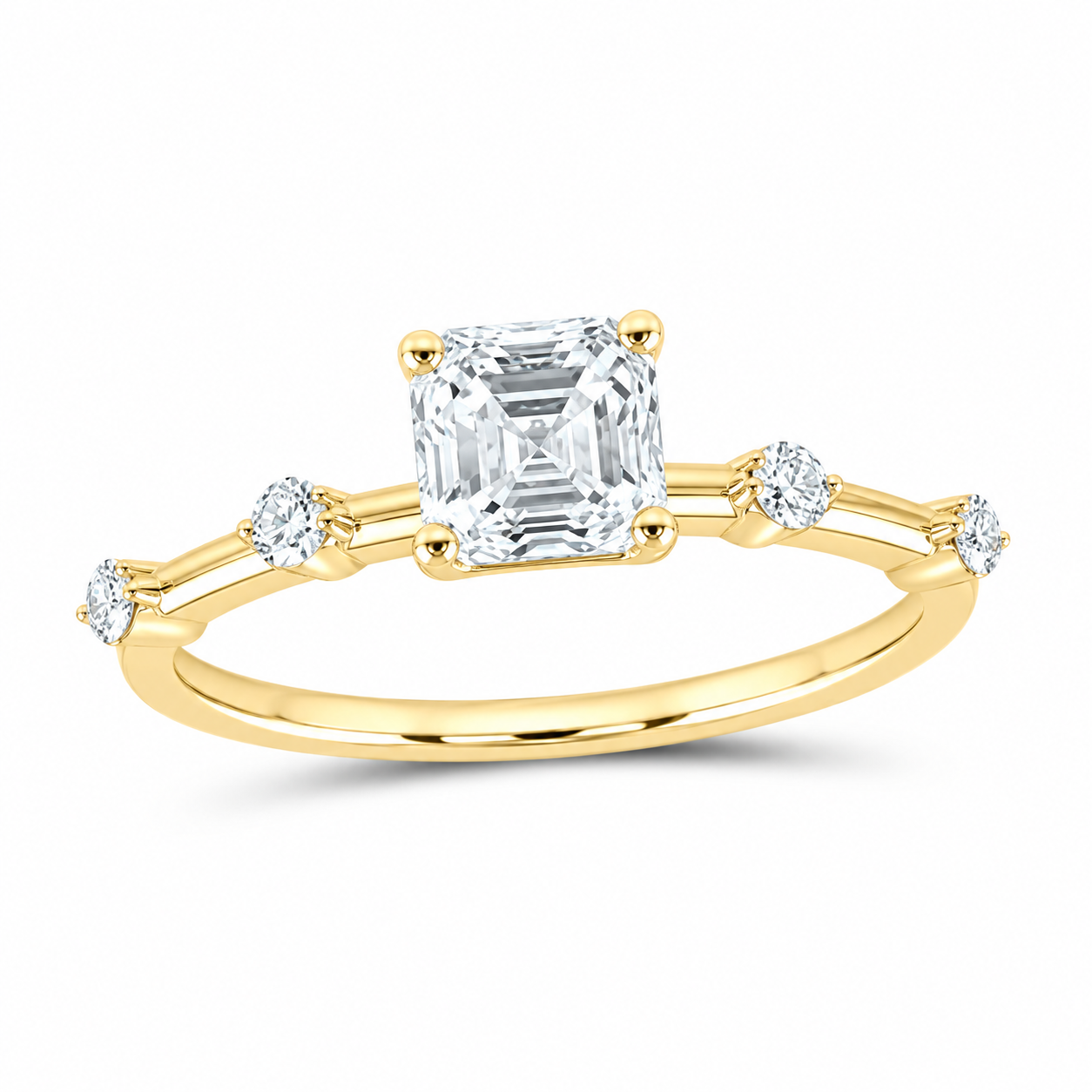 14K Yellow Gold 1 CTW Lab-Grown Diamond Asscher Engagement Ring, photo 1