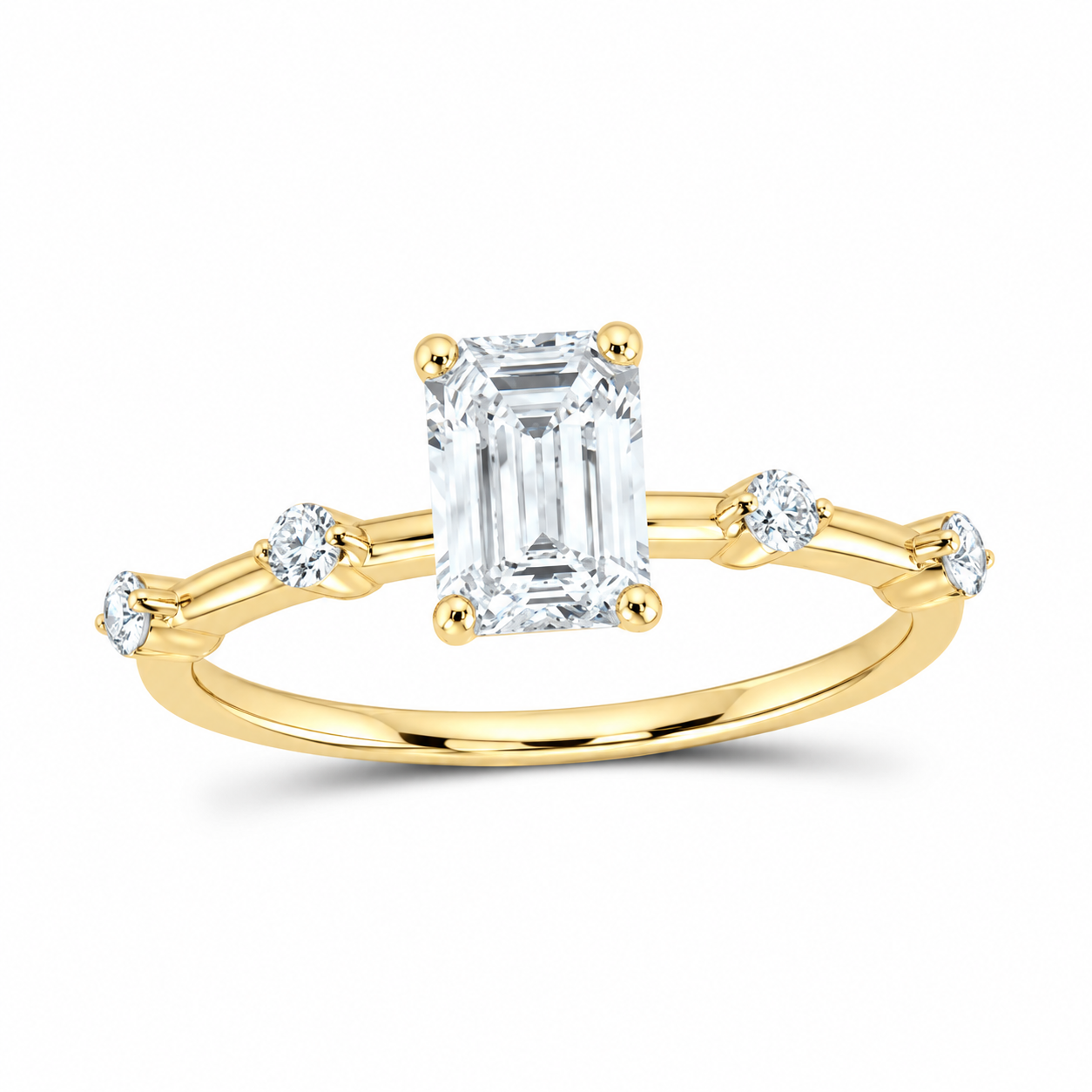 14K Yellow Gold 1 1/5 CTW Lab-Grown Diamond Emerald Engagement Ring, photo 1