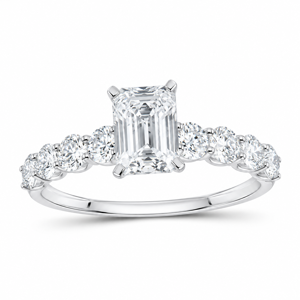 14K White Gold 1 7/8 CTW Lab-Grown Diamond Emerald Engagement Ring, photo 1