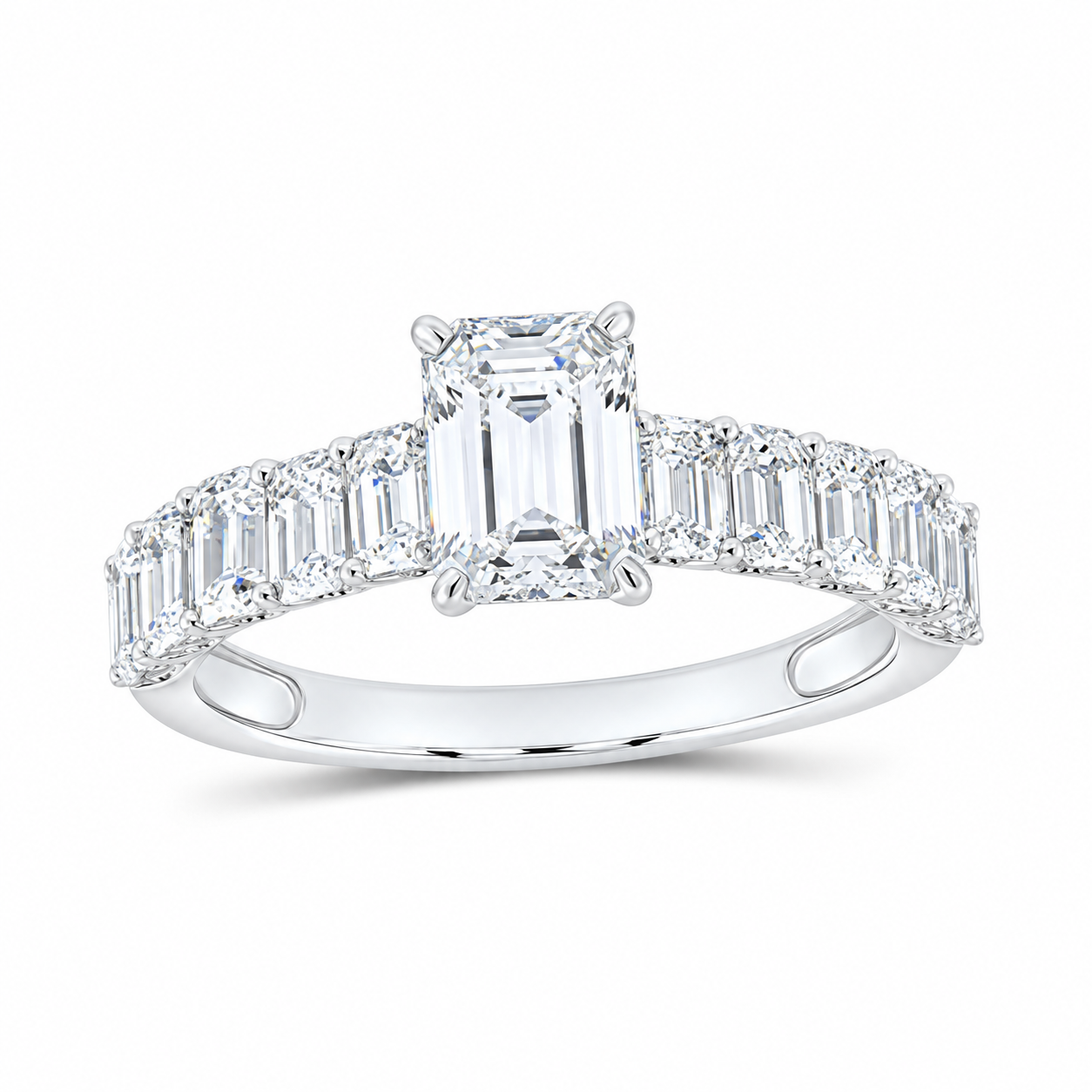 14K White Gold 2 1/2 CTW Lab-Grown Diamond Emerald Engagement Ring, photo 1
