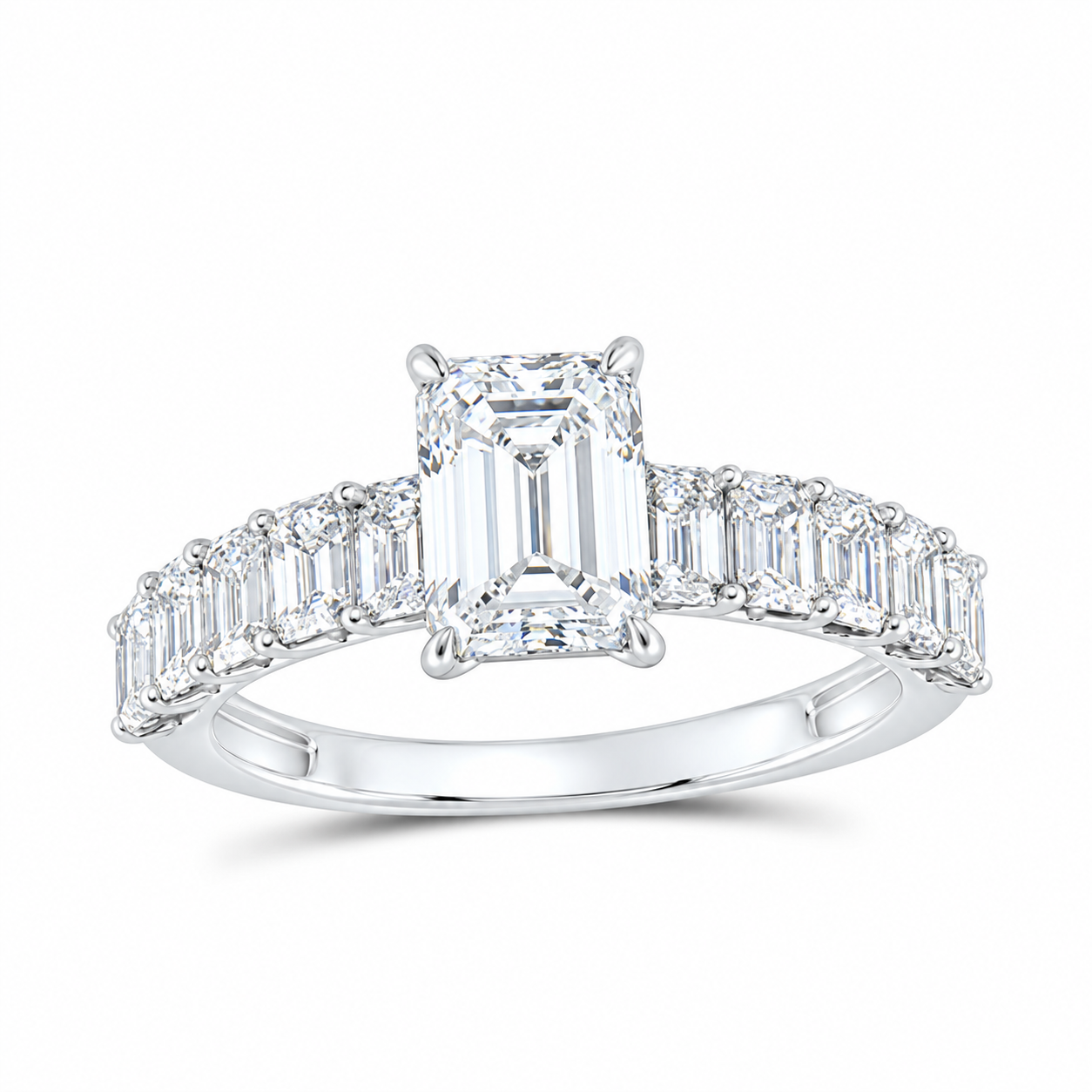 14K White Gold 3 CTW Lab-Grown Diamond Emerald Engagement Ring, photo 1