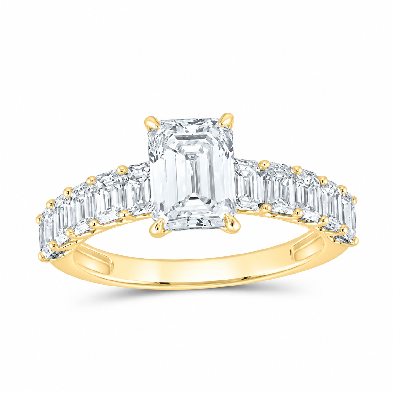 14K Yellow Gold 3 CTW Lab-Grown Diamond Emerald Engagement Ring, photo 1