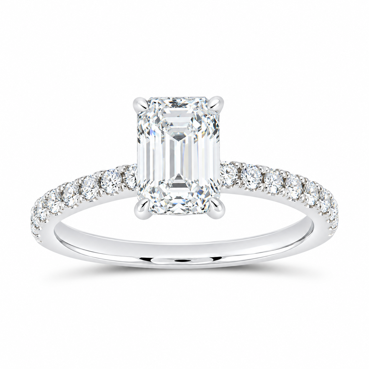 14K White Gold 1 7/8 CTW Lab-Grown Diamond Emerald Engagement Ring, photo 1