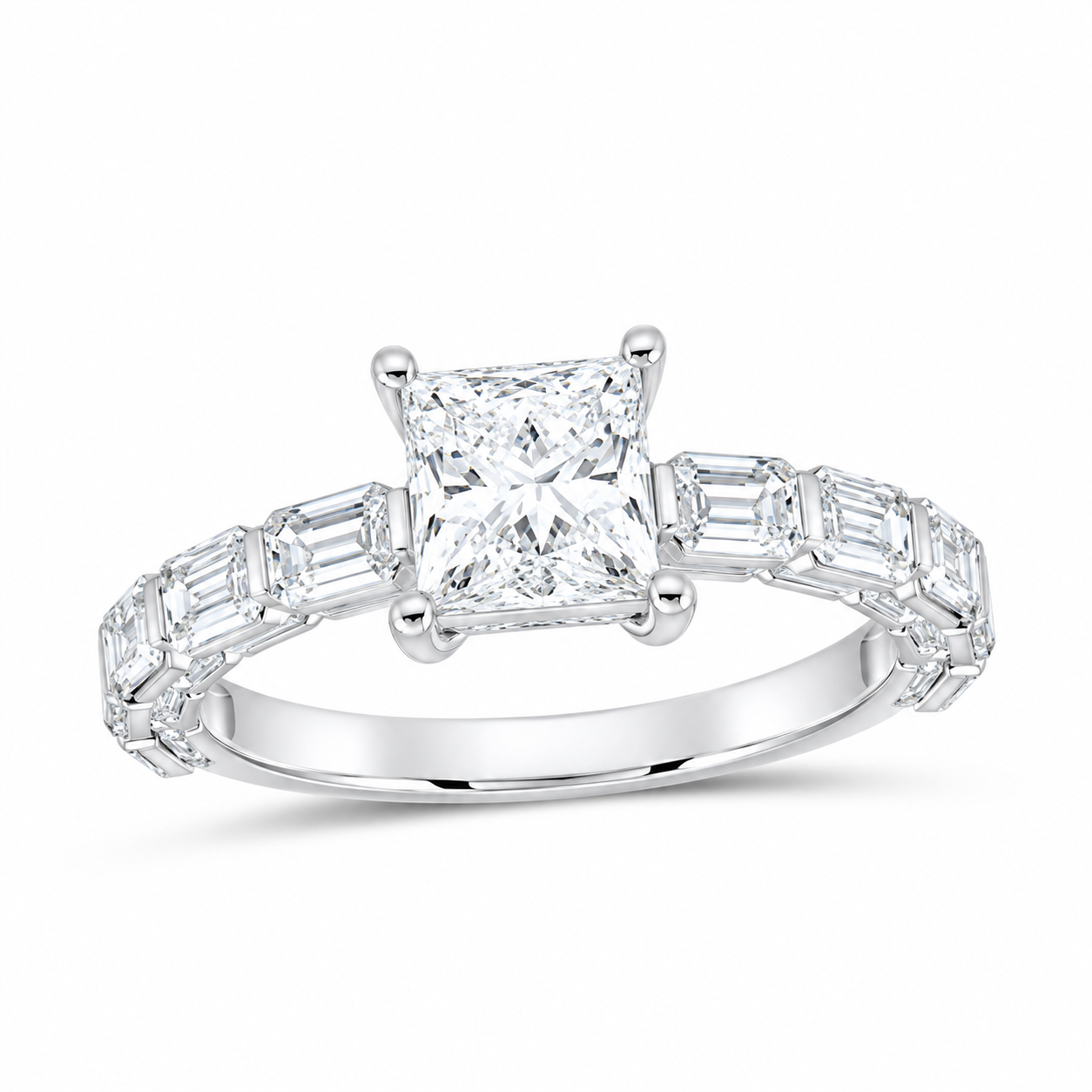 14K White Gold 2 3/4 CTW Lab-Grown Diamond Princess Engagement Ring, photo 1