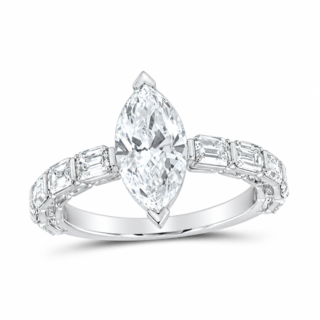 14K White Gold 3 CTW Lab-Grown Diamond Marquise Engagement Ring, photo 1