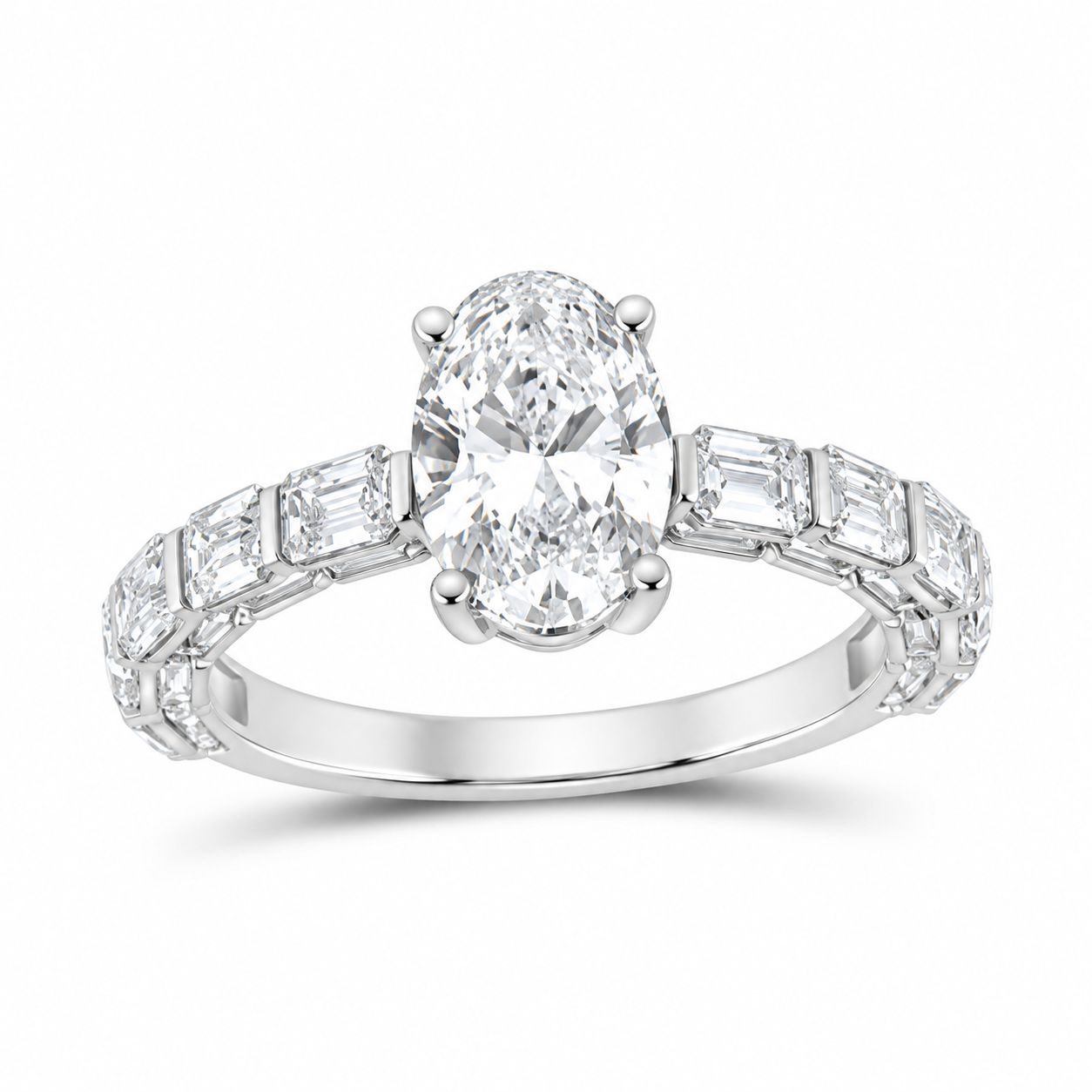 14K White Gold 3 CTW Lab-Grown Diamond Oval Engagement Ring, photo 1