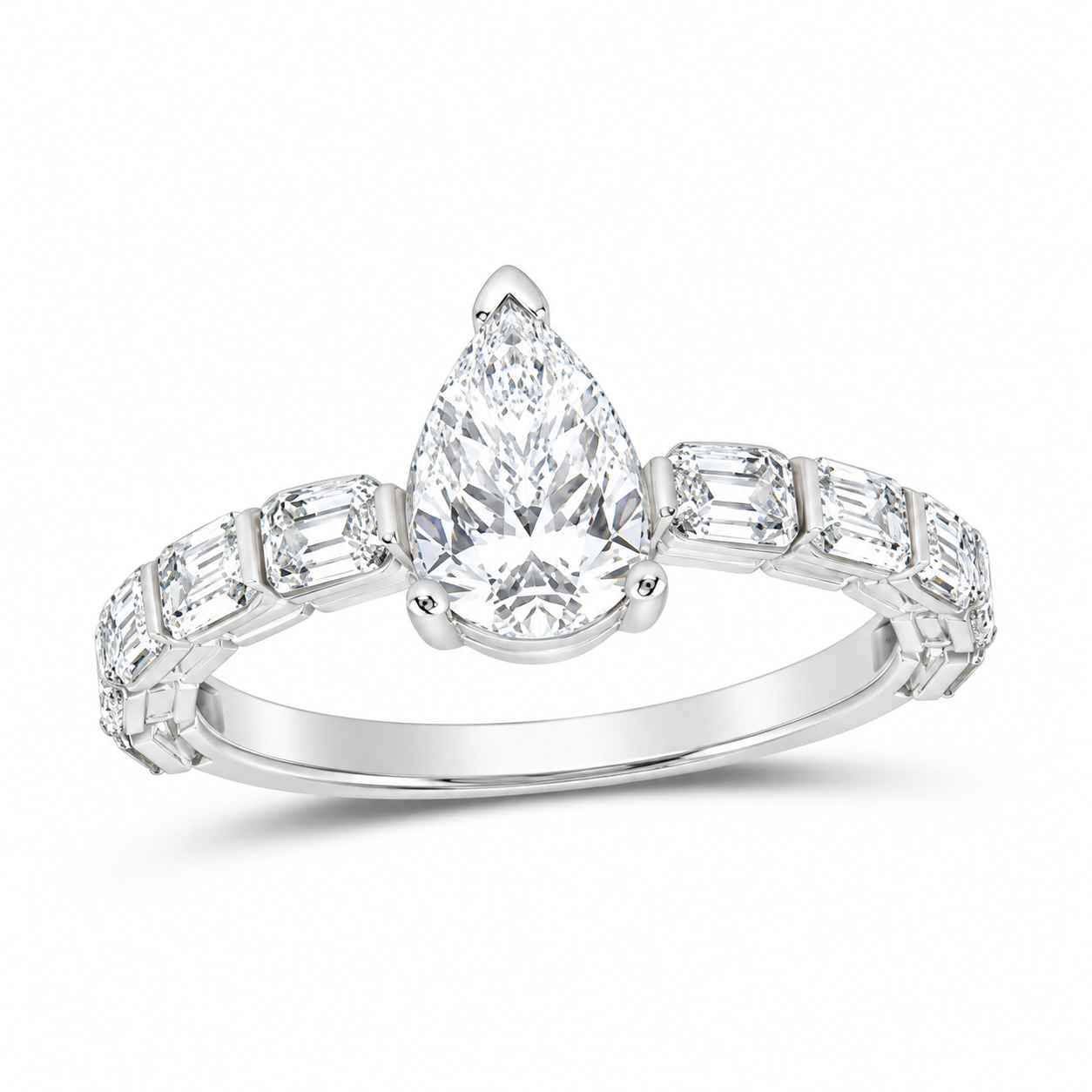 14K White Gold 2 1/2 CTW Lab-Grown Diamond Pear Engagement Ring, photo 1