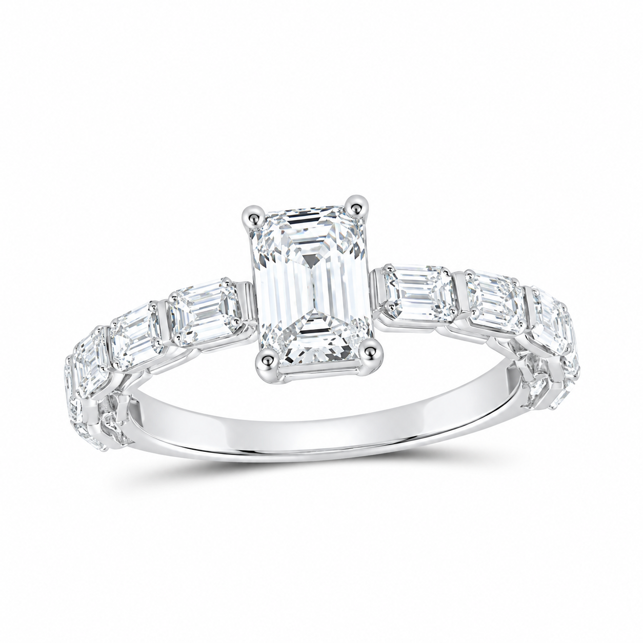 14K White Gold 2 1/2 CTW Lab-Grown Diamond Emerald Engagement Ring, photo 1