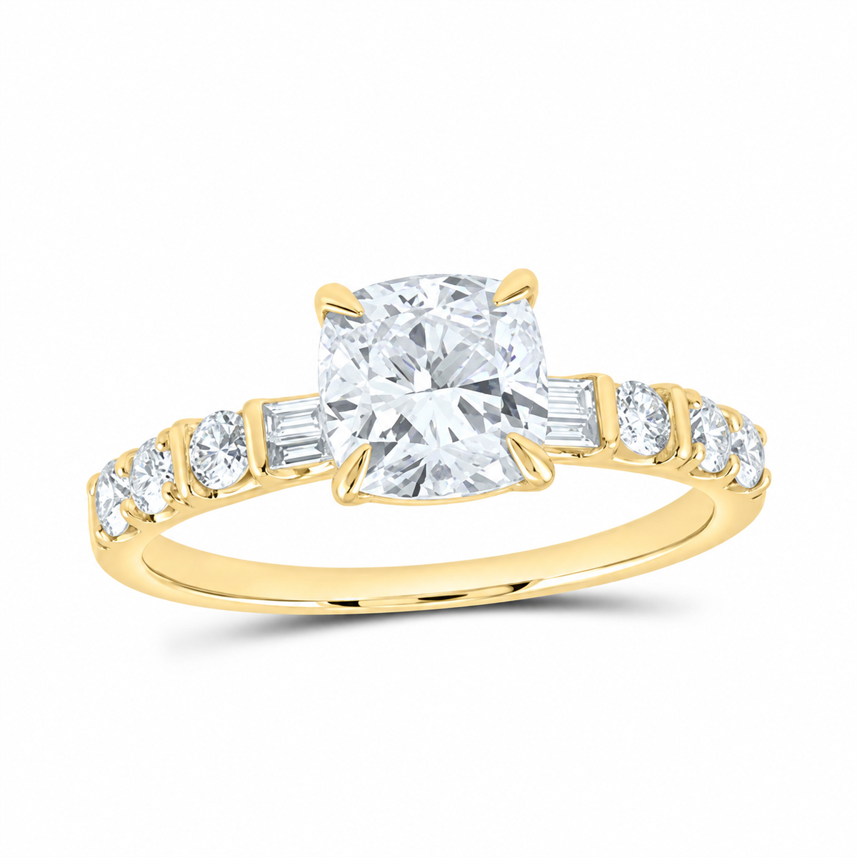 14K Yellow Gold 1 7/8 CTW Lab-Grown Diamond Cushion Engagement Ring, photo 1
