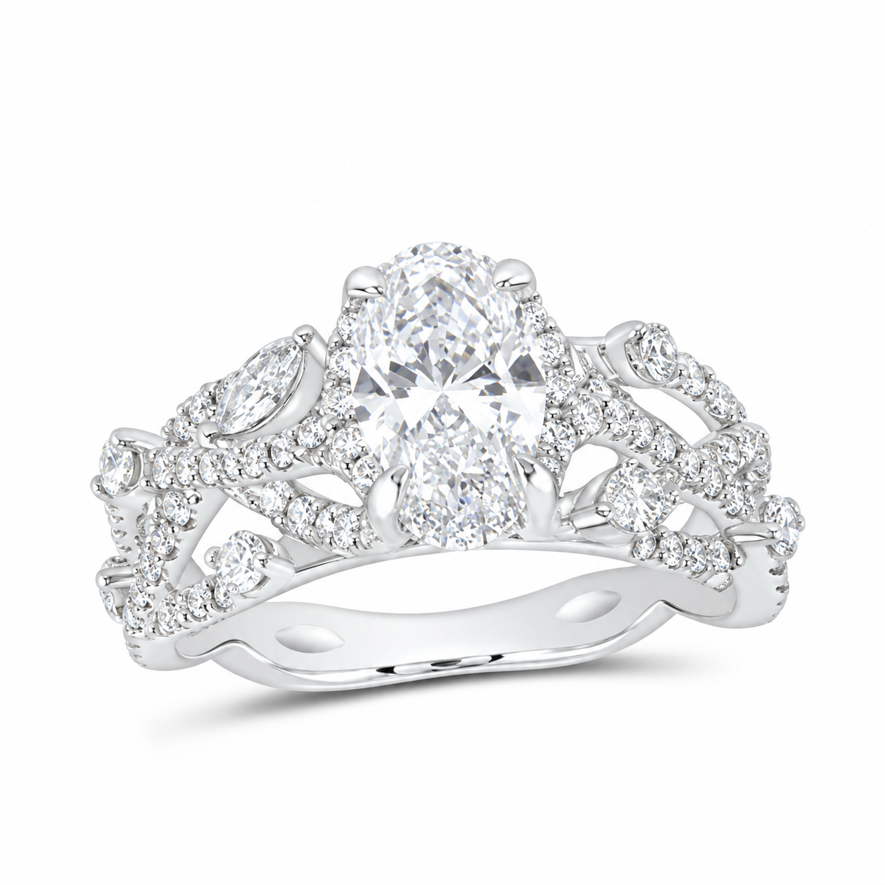 14K White Gold 1 7/8 CTW Lab-Grown Diamond Oval Engagement Ring, photo 1