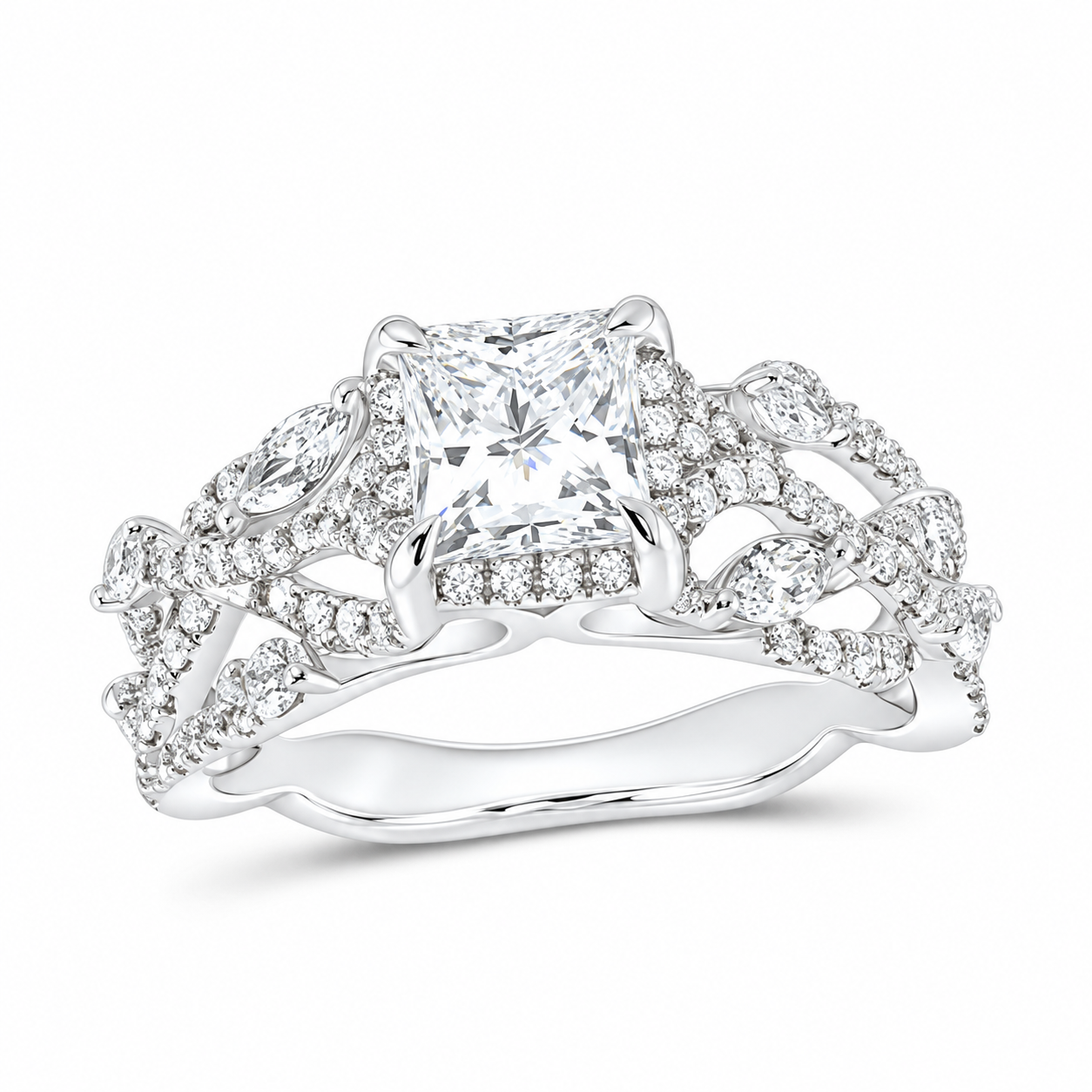 14K White Gold 1 7/8 CTW Lab-Grown Diamond Princess Engagement Ring, photo 1