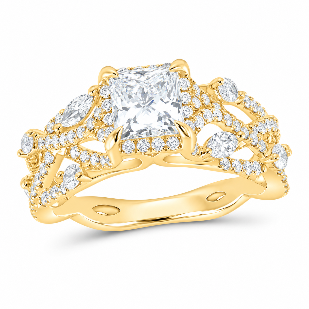 14K Yellow Gold 1 7/8 CTW Lab-Grown Diamond Princess Engagement Ring, photo 1