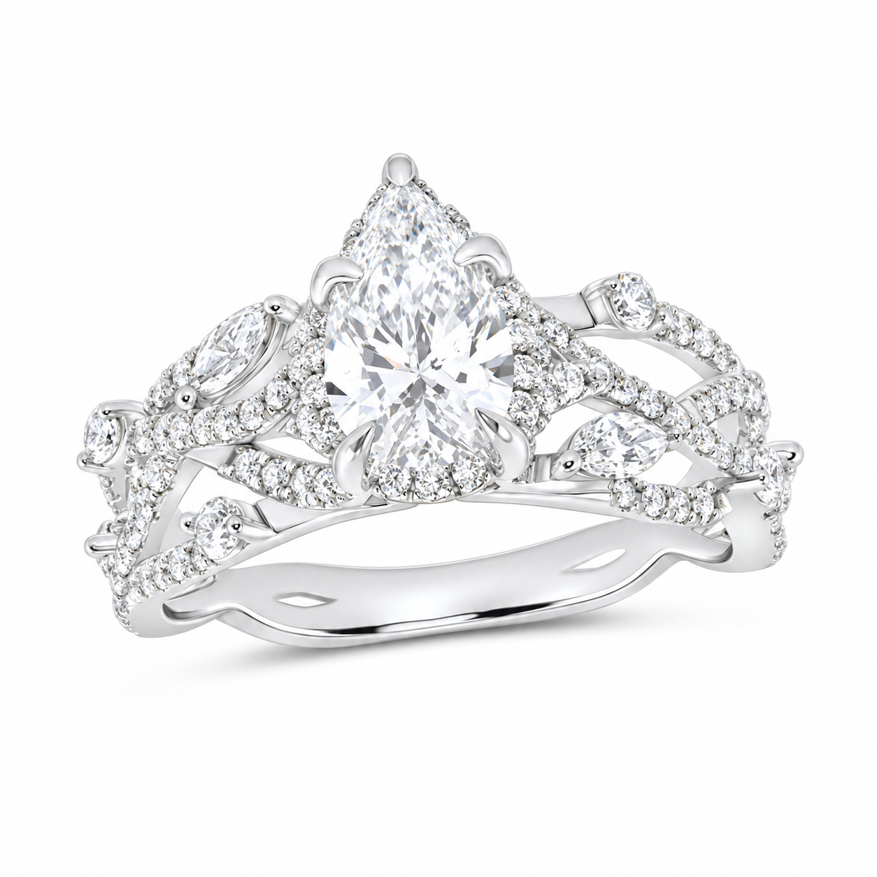 14K White Gold 1 7/8 CTW Lab-Grown Diamond Pear Engagement Ring, photo 1
