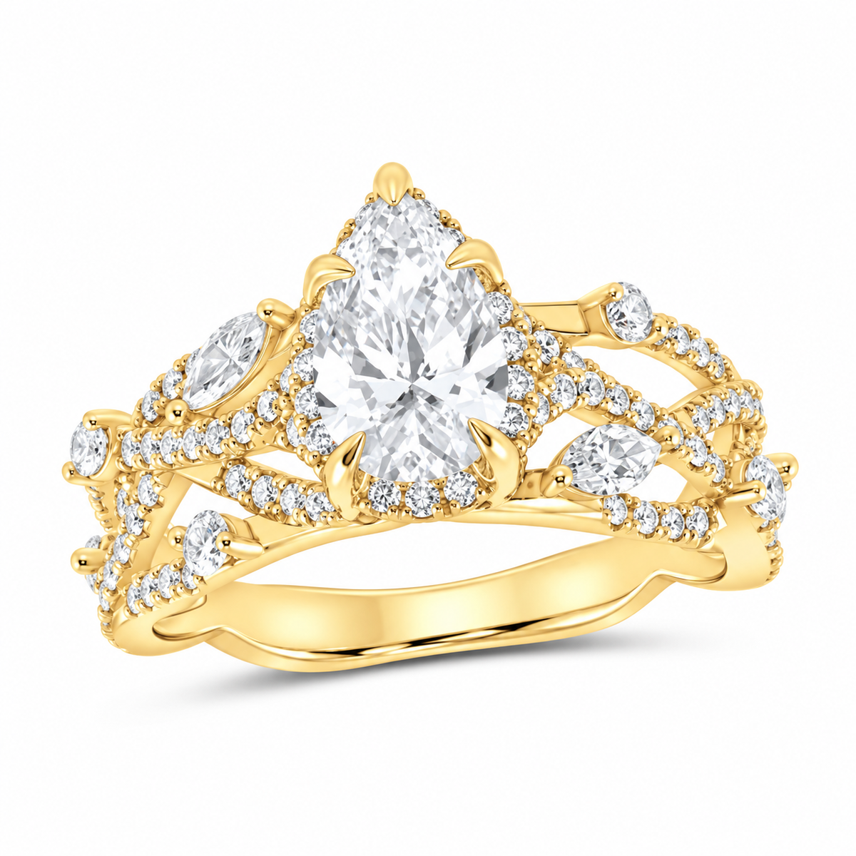 14K Yellow Gold 1 7/8 CTW Lab-Grown Diamond Pear Engagement Ring, photo 1