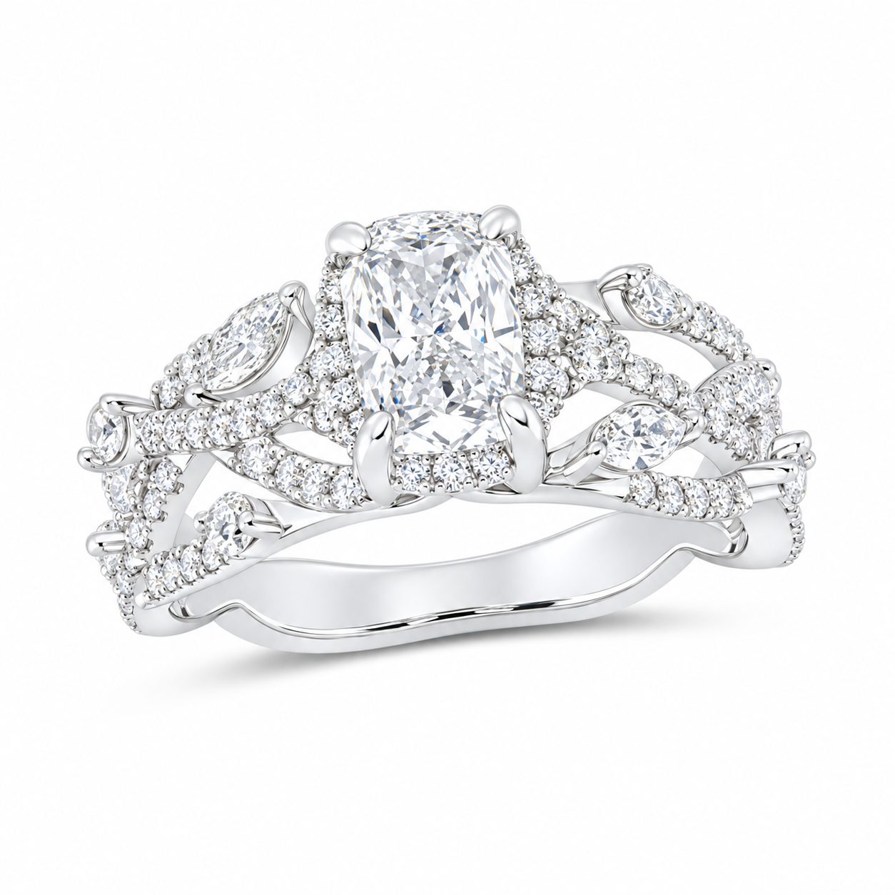 14K White Gold 1 7/8 CTW Lab-Grown Diamond Cushion Engagement Ring, photo 1