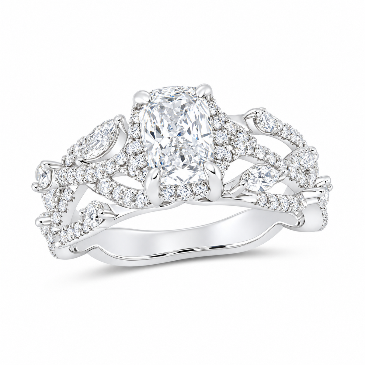 14K White Gold 1 7/8 CTW Lab-Grown Diamond Cushion Engagement Ring, photo 1