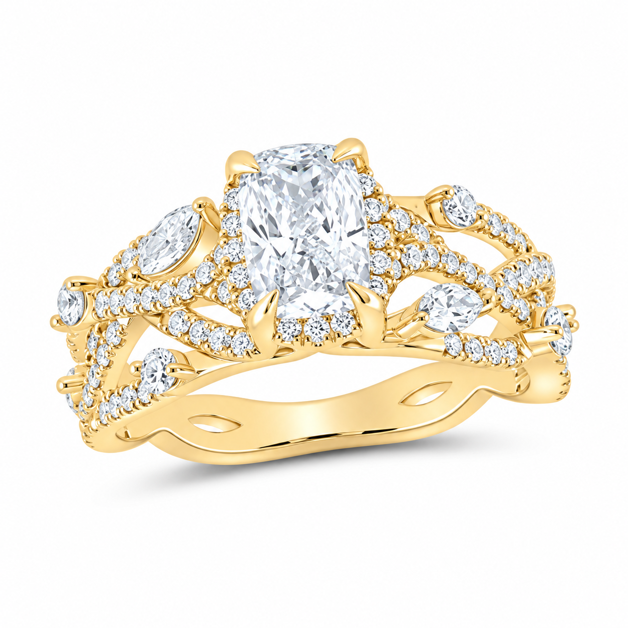 14K Yellow Gold 1 7/8 CTW Lab-Grown Diamond Cushion Engagement Ring, photo 1
