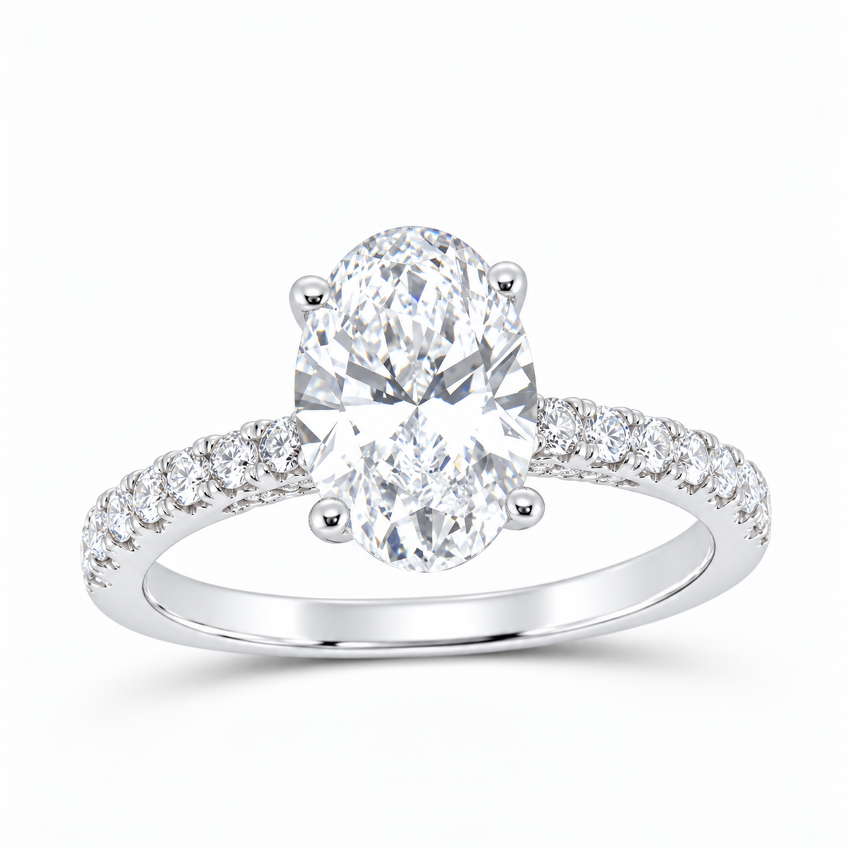 14K White Gold 2 1/2 CTW Lab-Grown Diamond Oval Engagement Ring, photo 1