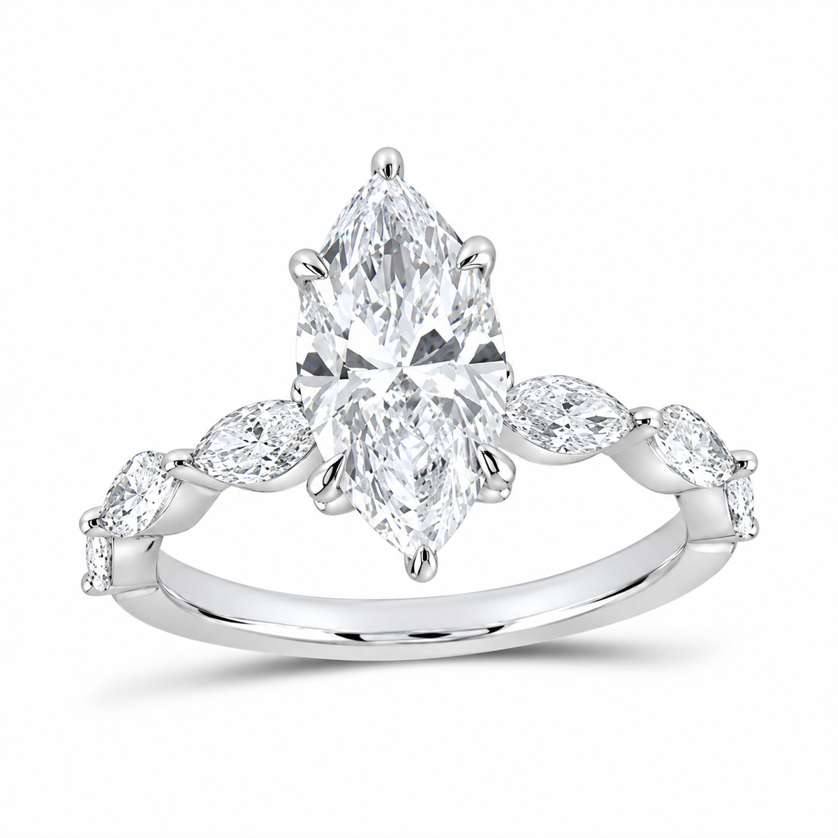 14K White Gold 2 7/8 CTW Lab-Grown Diamond Marquise Engagement Ring, photo 1