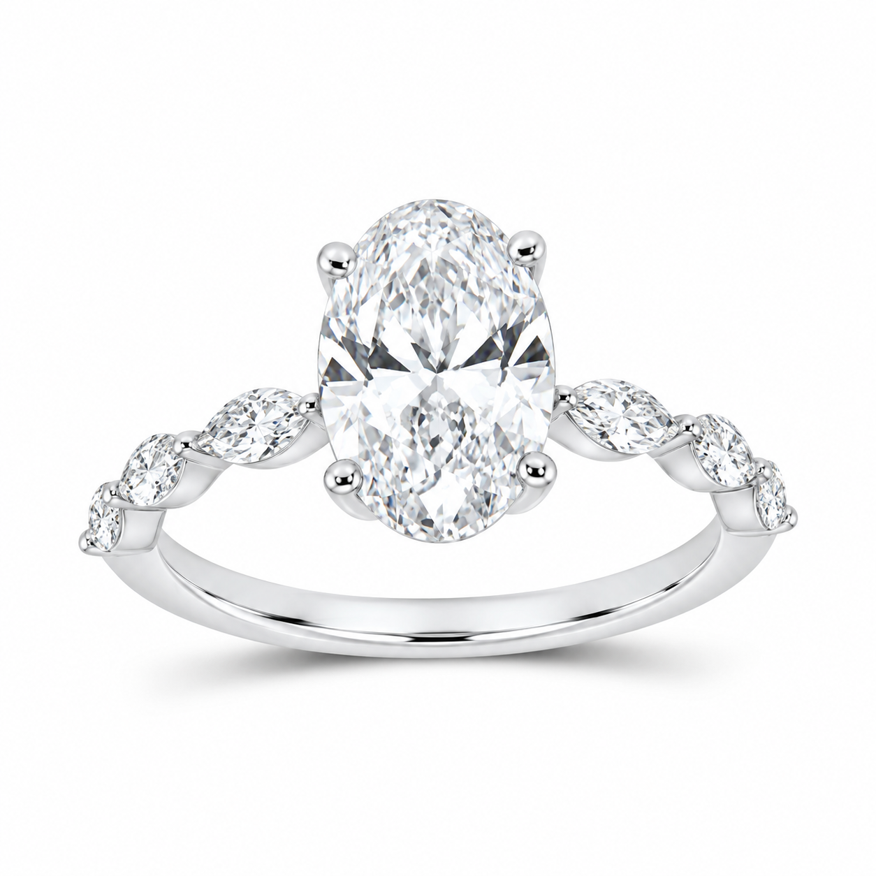 14K White Gold 2 3/8 CTW Lab-Grown Diamond Oval Engagement Ring, photo 1