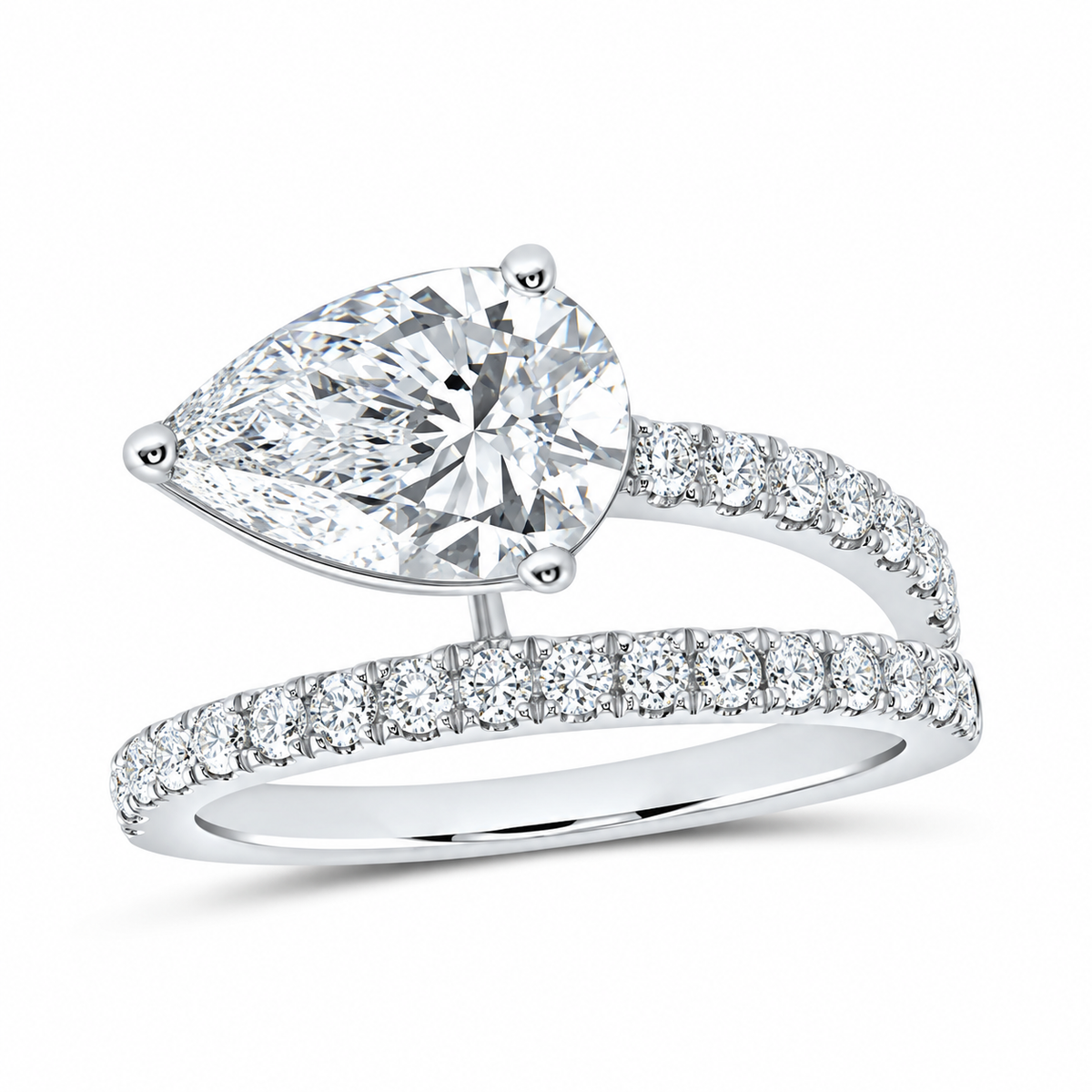 14K White Gold 2 1/2 CTW Lab-Grown Diamond Pear Engagement Ring, photo 1