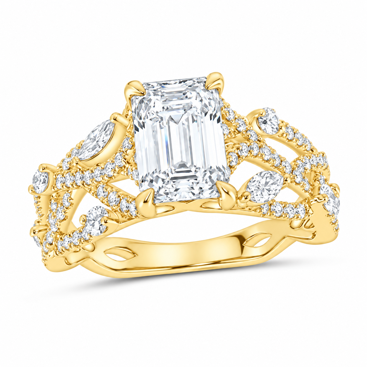 14K Yellow Gold 2 7/8 CTW Lab-Grown Diamond Emerald Engagement Ring, photo 1
