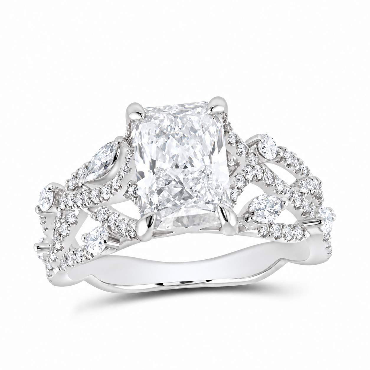 14K White Gold 2 7/8 CTW Lab-Grown Diamond Radiant Engagement Ring, photo 1