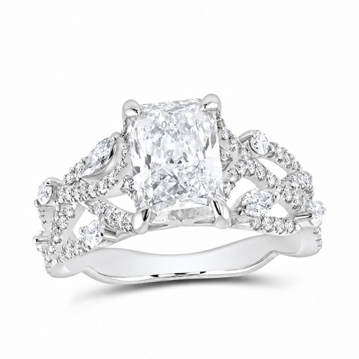 14K White Gold 2 7/8 CTW Lab-Grown Diamond Radiant Engagement Ring, photo 1
