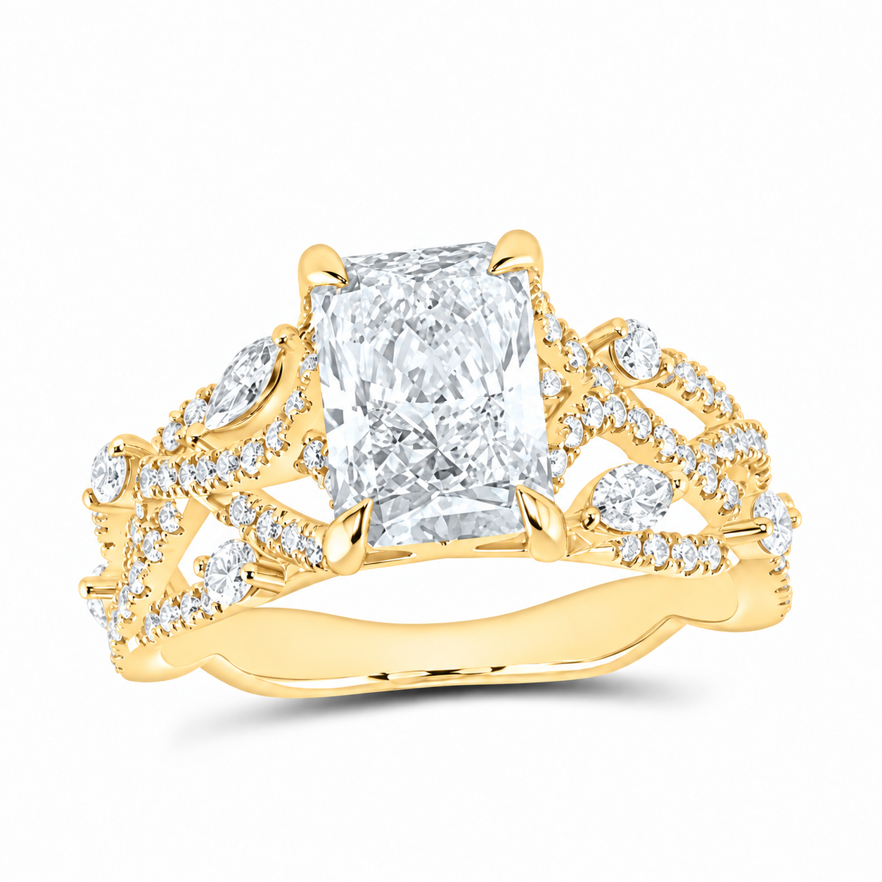 14K Yellow Gold 2 7/8 CTW Lab-Grown Diamond Radiant Engagement Ring, photo 1