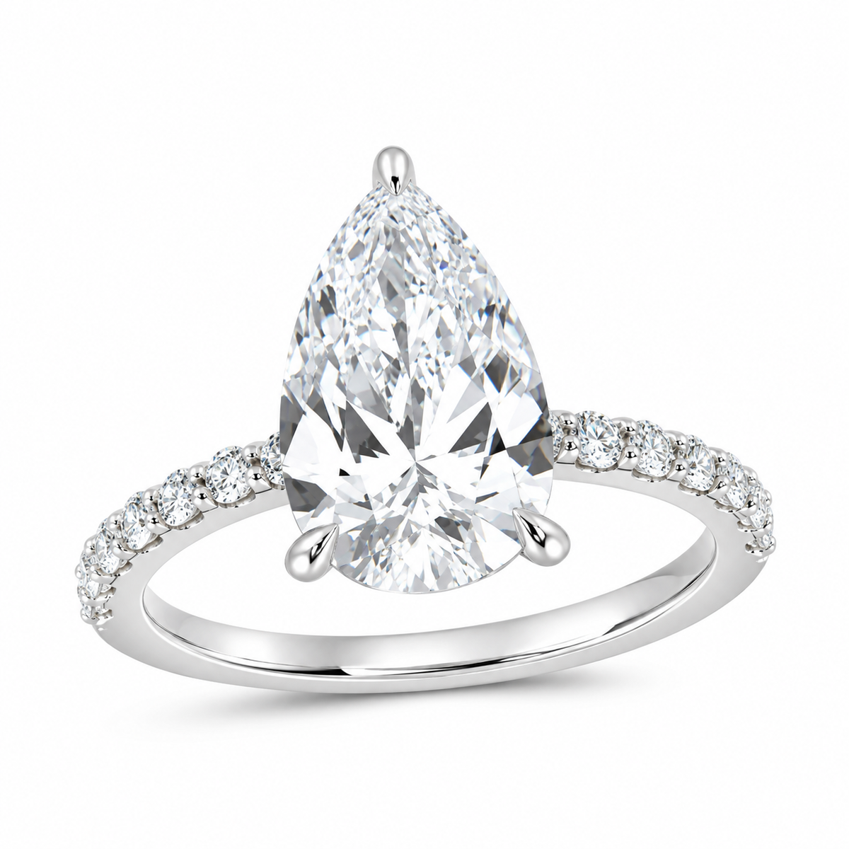 14K White Gold 3 1/3 CTW Lab-Grown Diamond Pear Engagement Ring, photo 1