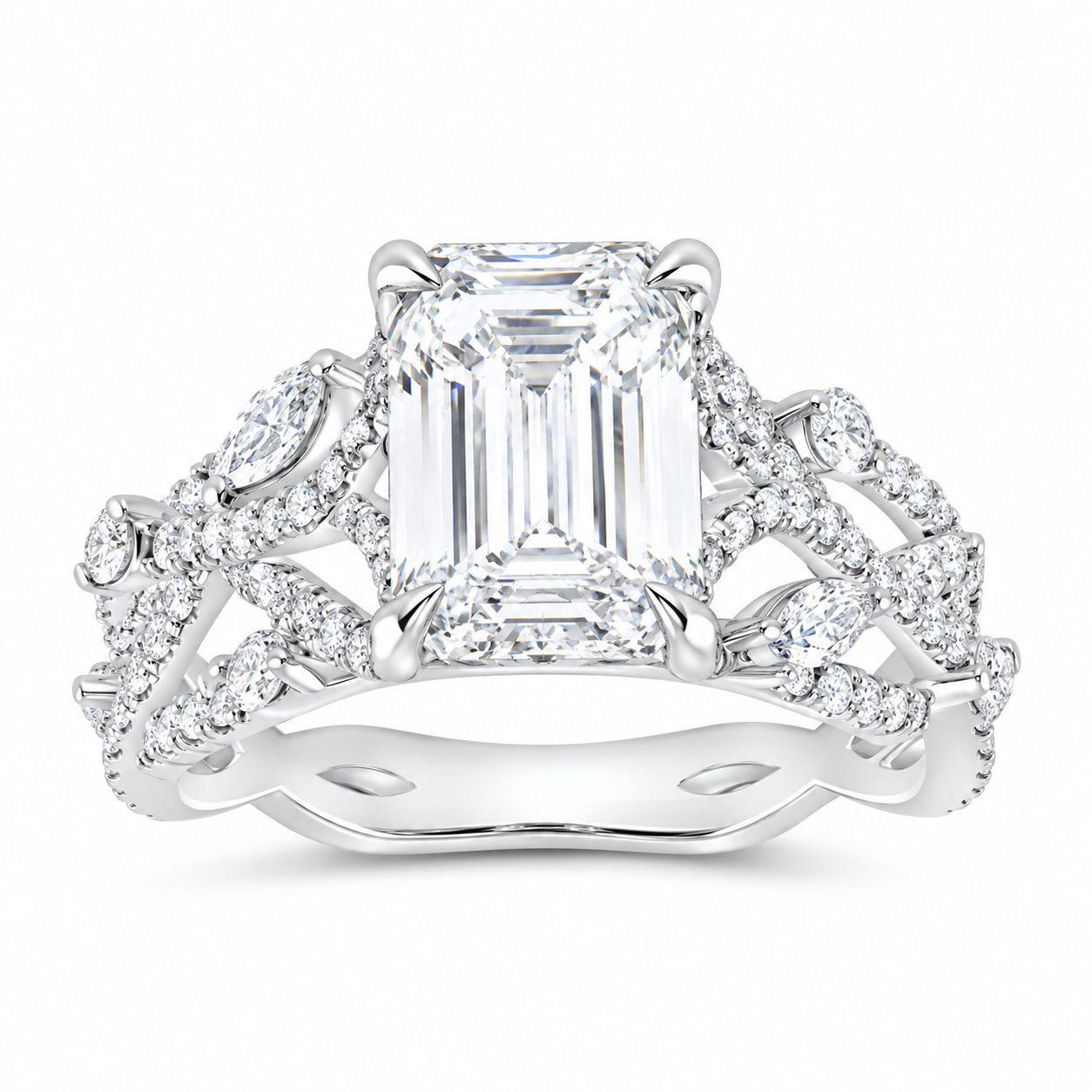 14K White Gold 3 7/8 CTW Lab-Grown Diamond Emerald Engagement Ring, photo 1