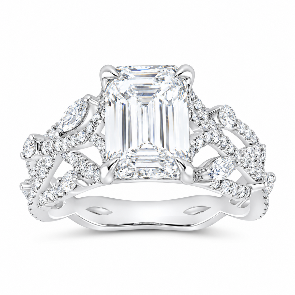 14K White Gold 3 7/8 CTW Lab-Grown Diamond Emerald Engagement Ring, photo 1