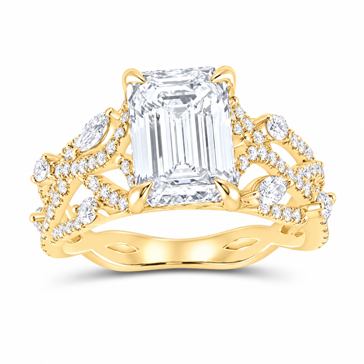 14K Yellow Gold 3 7/8 CTW Lab-Grown Diamond Emerald Engagement Ring, photo 1