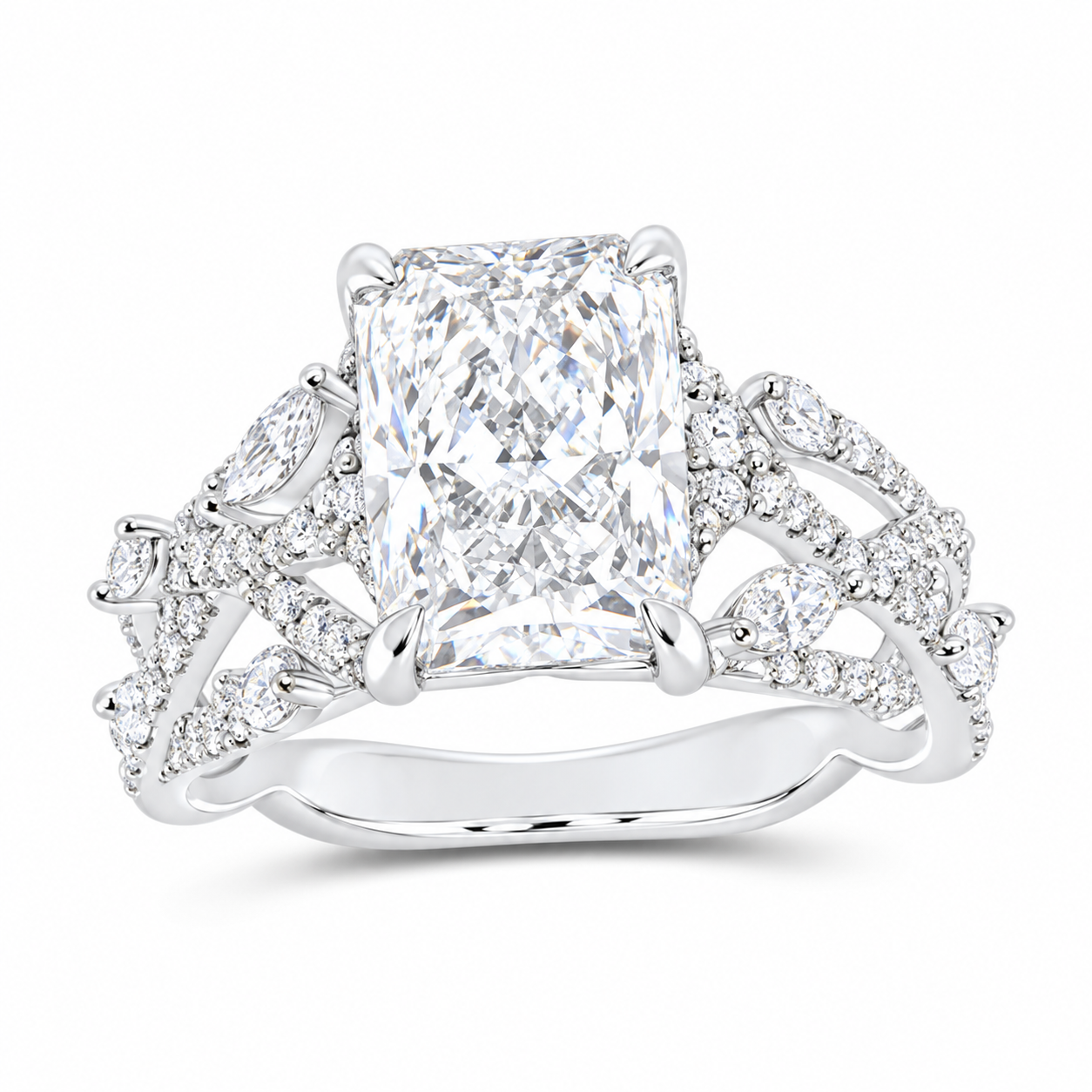 14K White Gold 3 7/8 CTW Lab-Grown Diamond Radiant Engagement Ring, photo 1