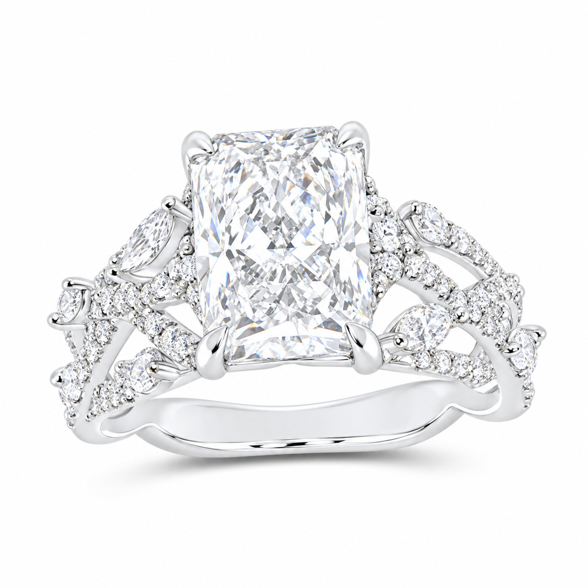 14K White Gold 3 7/8 CTW Lab-Grown Diamond Radiant Engagement Ring, photo 1