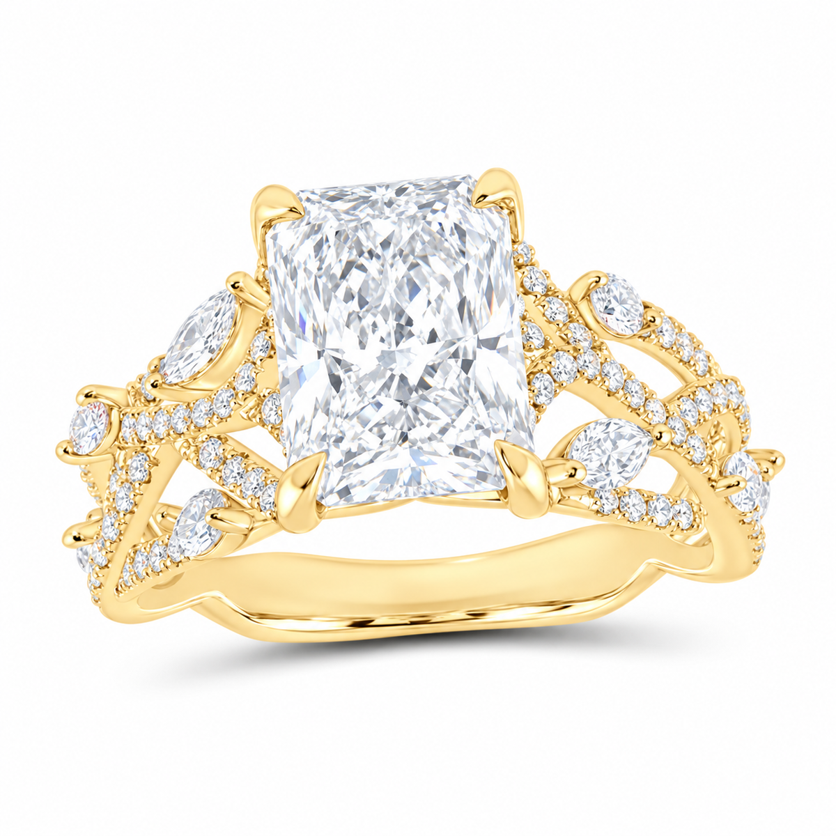 14K Yellow Gold 3 7/8 CTW Lab-Grown Diamond Radiant Engagement Ring, photo 1