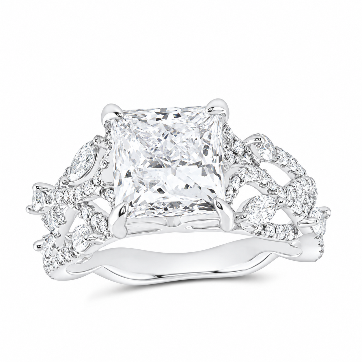 14K White Gold 3 7/8 CTW Lab-Grown Diamond Princess Engagement Ring, photo 1