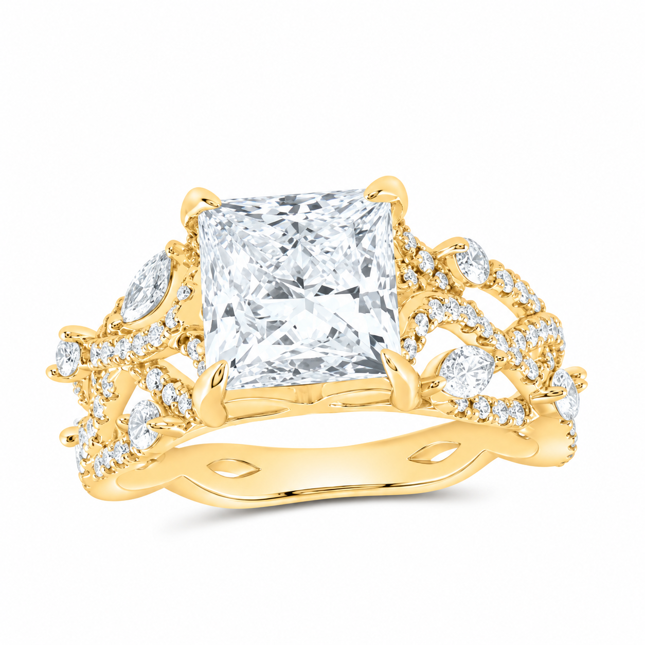 14K Yellow Gold 3 7/8 CTW Lab-Grown Diamond Princess Engagement Ring, photo 1